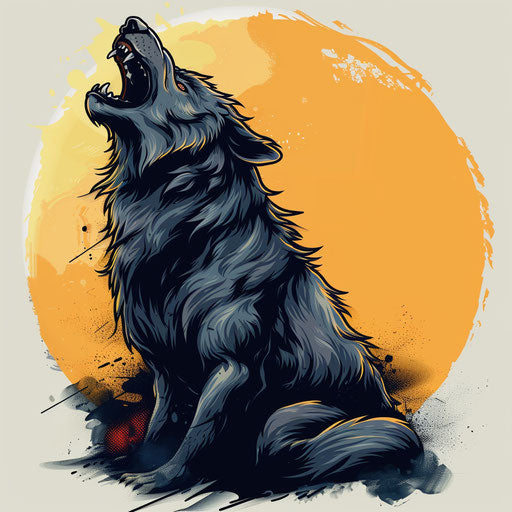 Werewolf Howling at Moon in Dynamic Tattoo Style
