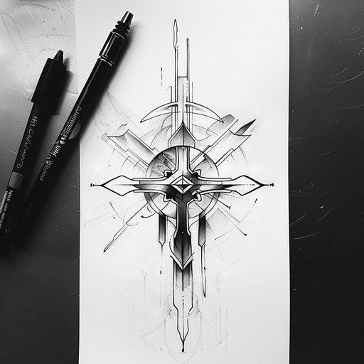 Modern flat tattoo sketch with minimalist design elements