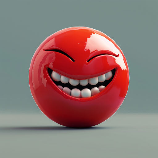Smiling red emoticon, lensbaby velvet 56mm f/1.6 style, cartoon chaos, goblincore