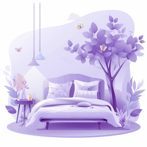 Soft lavender bed with realistic clipart and precise details