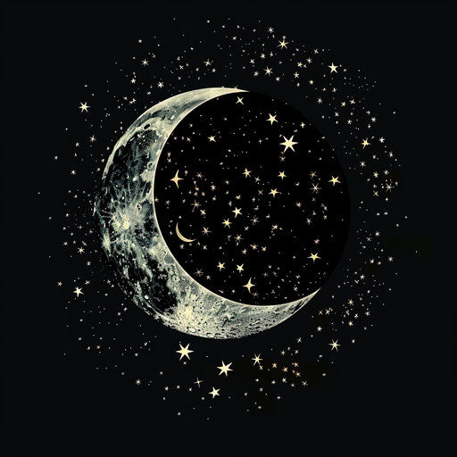 Moon and stars clipart with flat random background