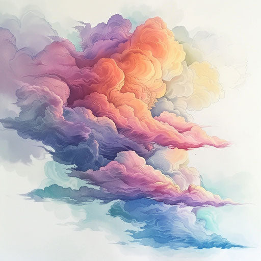 Dreamy cloud tattoo with soft pastel colors on white canvas