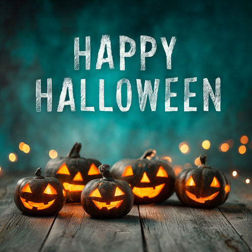 Festive Halloween Scene with Lit Jack-o'-Lanterns