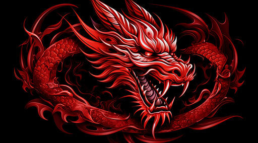 Dragon tattoo design in light maroon and dark crimson style