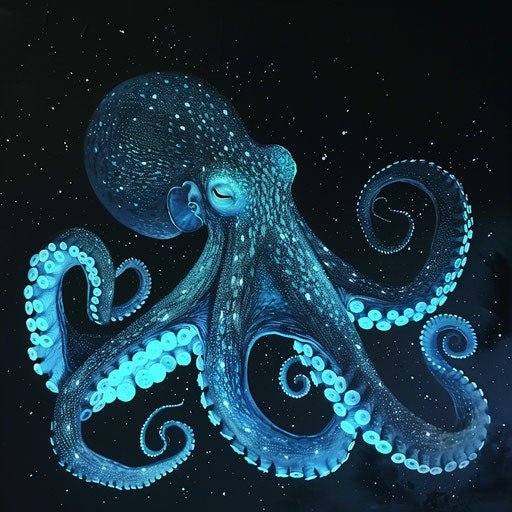 Bioluminescent octopus in dark waters