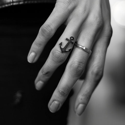 Ring tattoo with anchor design on finger