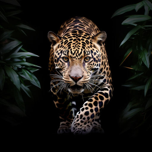 Jaguar in jungle, massurrealism, minimalistic symmetry style