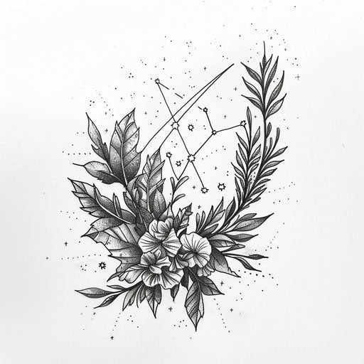 Botanical Virgo constellation tattoo sketch