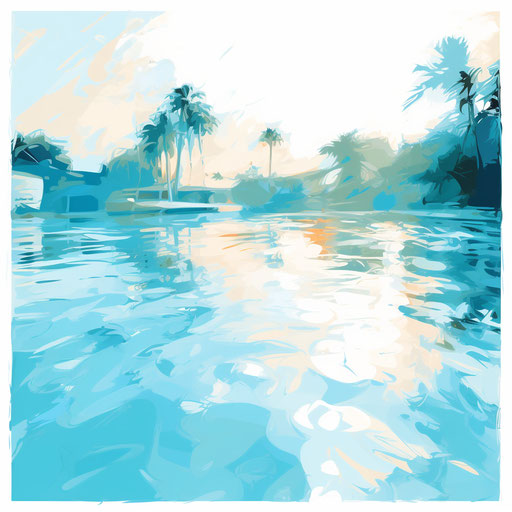 Swimming pool clipart in the style of Impressionistic Art, on a white background
