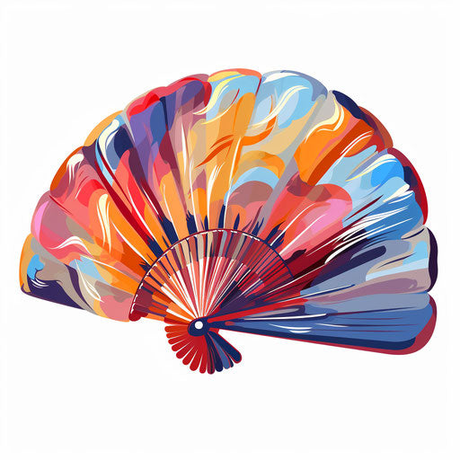 Fan illustration in the style of Impressionistic Art, on white background