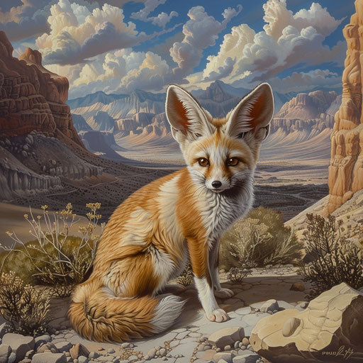 Fennec fox near a serene desert spring