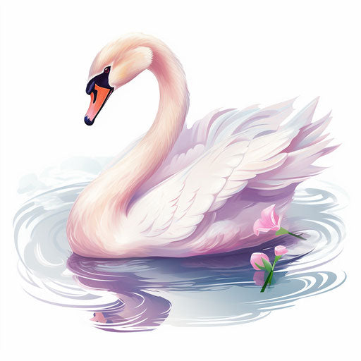 Illustration of a swan in the style of Pastel Colors Art, on white background