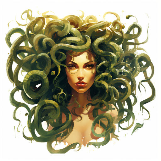Medusa clipart in the style of Impressionistic Art, on a white background