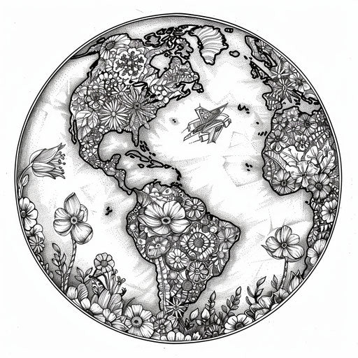 Earth with floral patterns in coloring