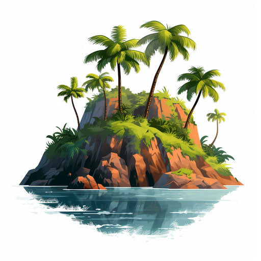 Island illustration in the style of Chiaroscuro Art