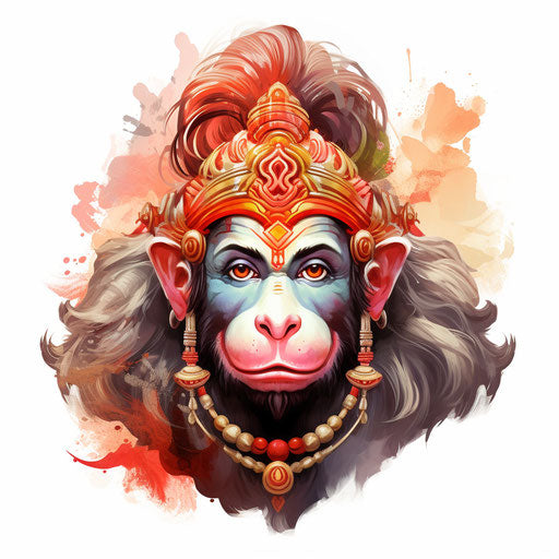 Hanuman clipart in the style of an oil painting, on white background