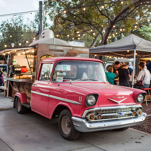 1967 Chevy Bel Air food truck at lively street food market