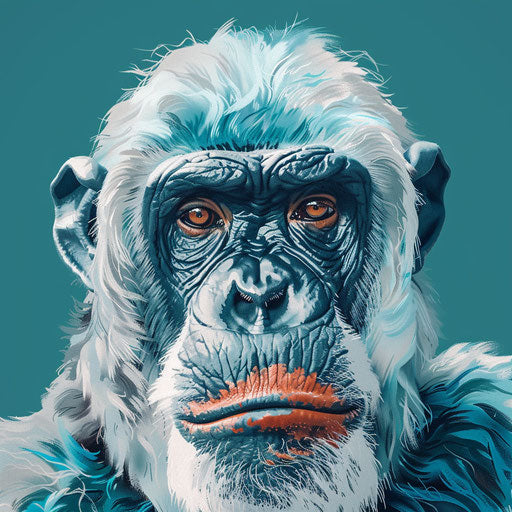 Realistic ape illustration with teal flat background