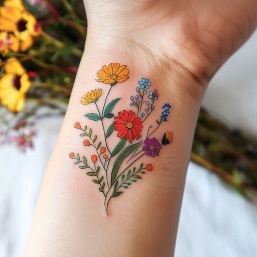 Bright and playful wildflower tattoos