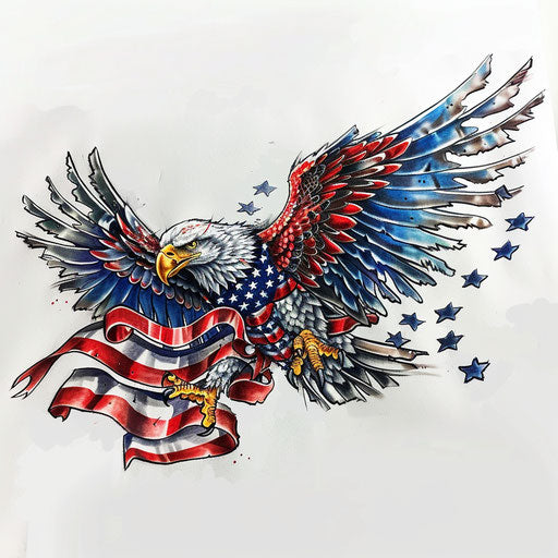 Navy tattoo of a flying eagle with American flag