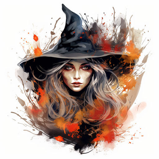 Witch illustration in the style of Chiaroscuro Art, on white background