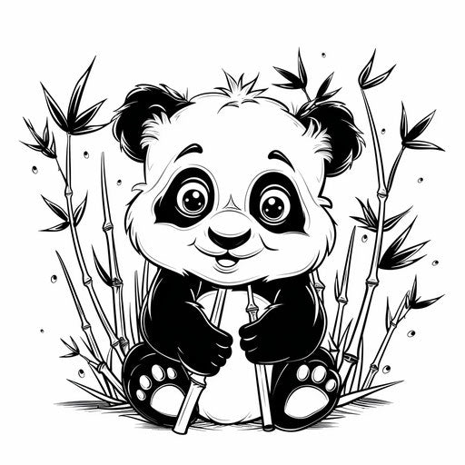 Cute panda with bamboo on a simple background