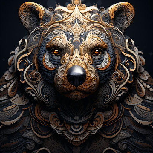 Bear with detailed ethnic design, bronze, nature painter