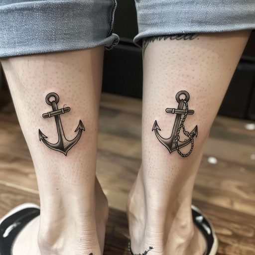 Matching anchor tattoos for mother and daughter, Ami James style