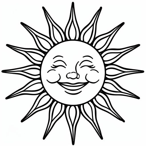 Smiling sun with rays coloring page