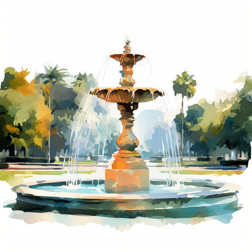 A fountain clipart in the style of Impressionistic Art, on white background