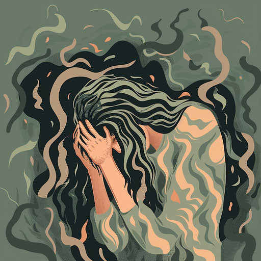 Realistic anxiety clipart with soft gradients on olive bg