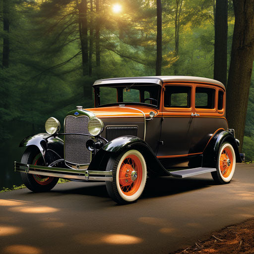 Old red car on the street