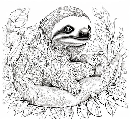 Adult coloring of a sloth, detailed ornamental style