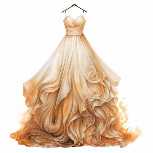Wedding dress in Oil painting style, on white background
