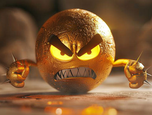 Golden angry emoticon with two claws