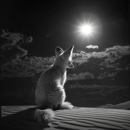 Fennec fox in a dramatic monochrome desert