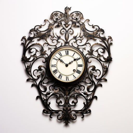 Clock in shape of ornate frame, meticulous inking style