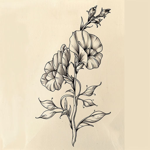Rustic folk art inspired sketch of a sweet pea