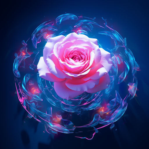 Pink rose flower in humor meets heart circle