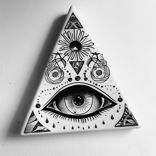 Sinister ouija board planchette, eerie tattoo design on canvas