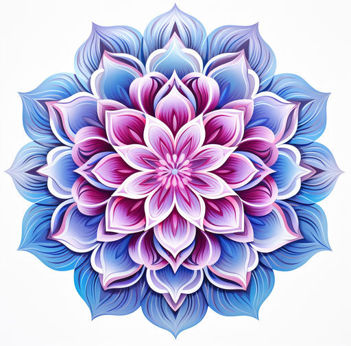 Blue mandala flower, light pink and magenta, elegant