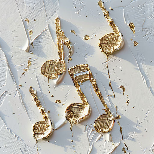 Golden music notes shining on white canvas