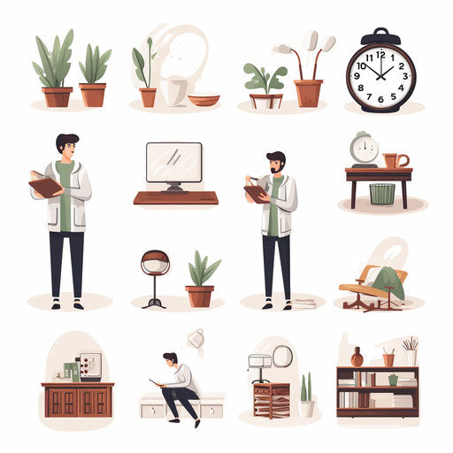 Daily routine in Minimalist style on white background