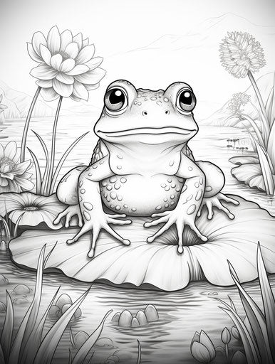Frog in the pond, coloring page