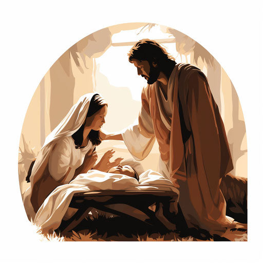 Nativity scene in the Chiaroscuro Art style, on white