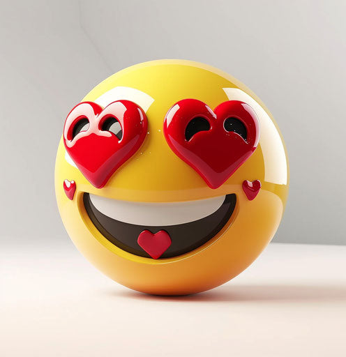 Smile emoticon with red hearts and eyeballs