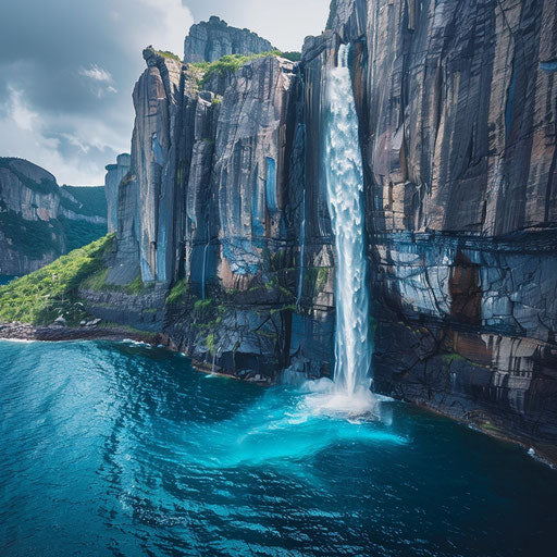 Angel Falls with bright blue waters and dynamic cliffs