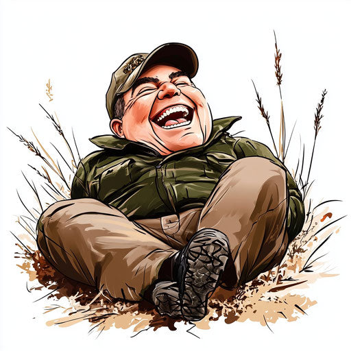 Humorous caricature of a hunting clipart with exaggerated chubby cheeks