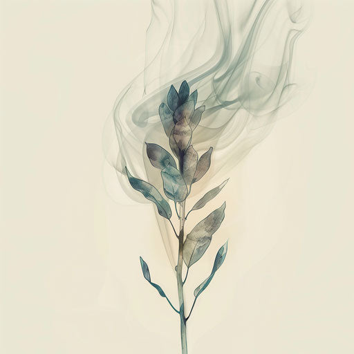 Elegant flat tattoo sketch with watercolor effects of burning sage