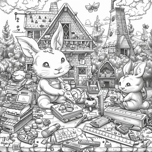 Animals using math tools in a whimsical way